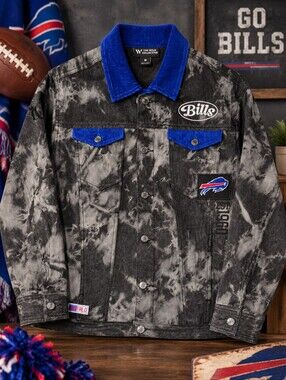 Buffalo Bills The Wild Collective Acid Wash Denim Jacket NWOT M